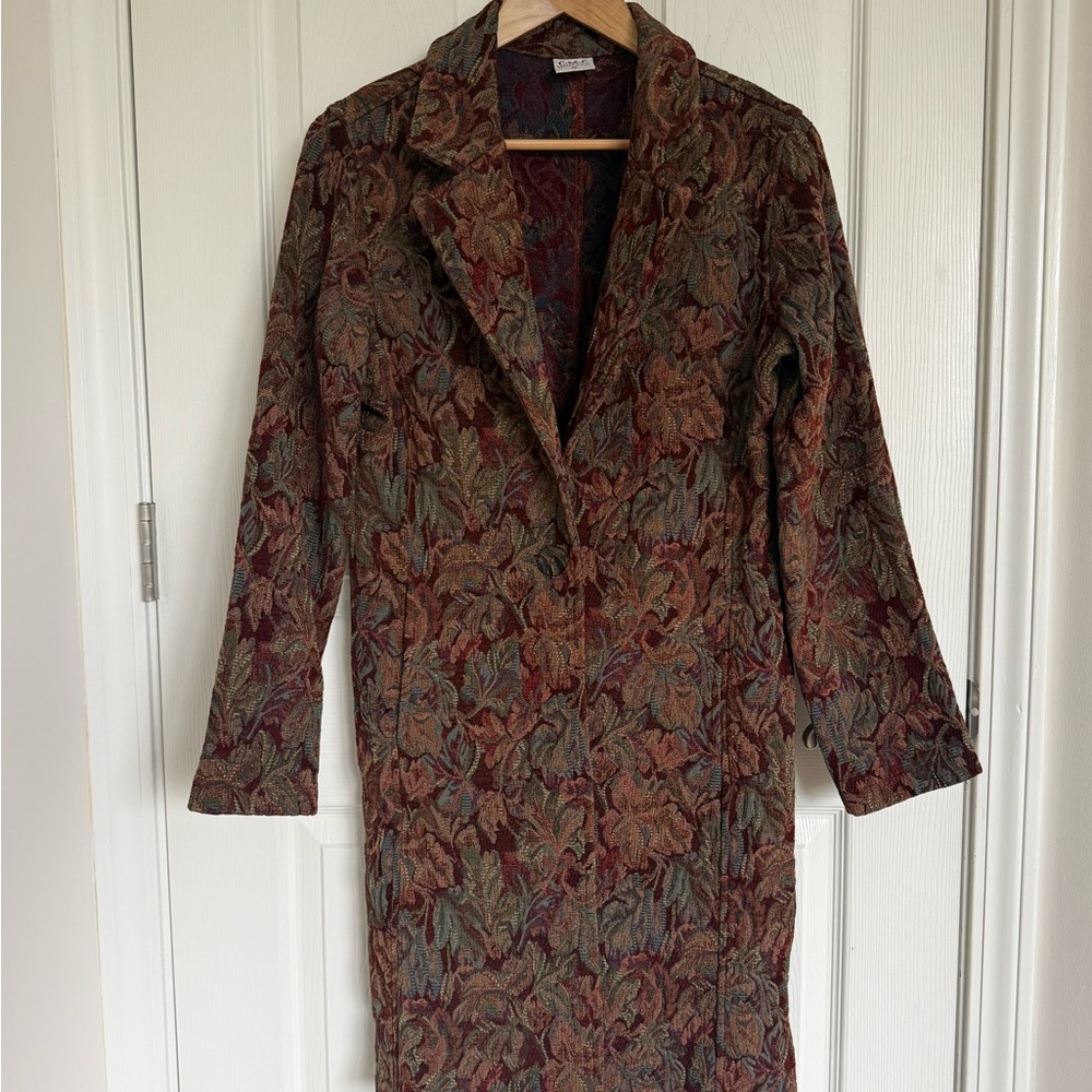 Womens CMC Color Me Cotton Brocade Embroidered Tapestry Coat Burngundy Size M